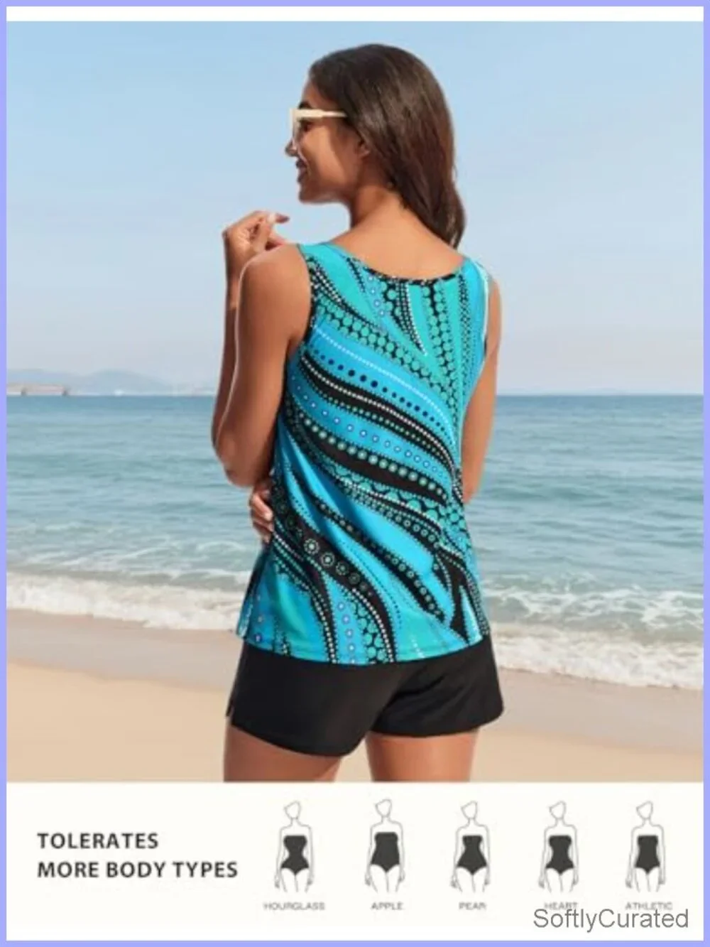 Modest Tankini Swimsuit with Bead Neckline & Swim Shorts